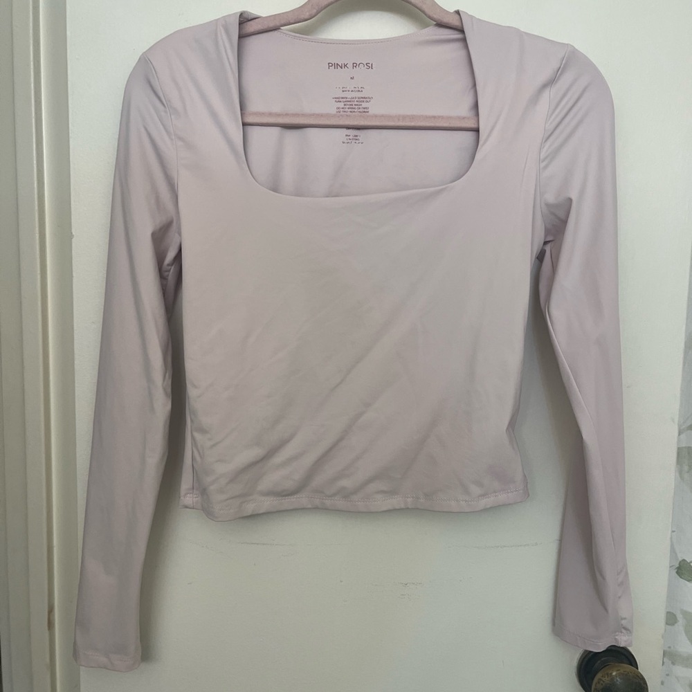 Pink Rose Long Sleeve Square Neck Crop Top - Pale Lavender Pink